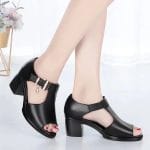 Summer 2023 New Women Sandals Fish Mouth Fashion Casual Thick Heel Buckle PU Sandals Female Sandals Ladies Shoes
